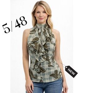 NWT 5/48 sleeveless zip collar ruffle top